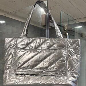Elegant Silver Quilted Tote Bag